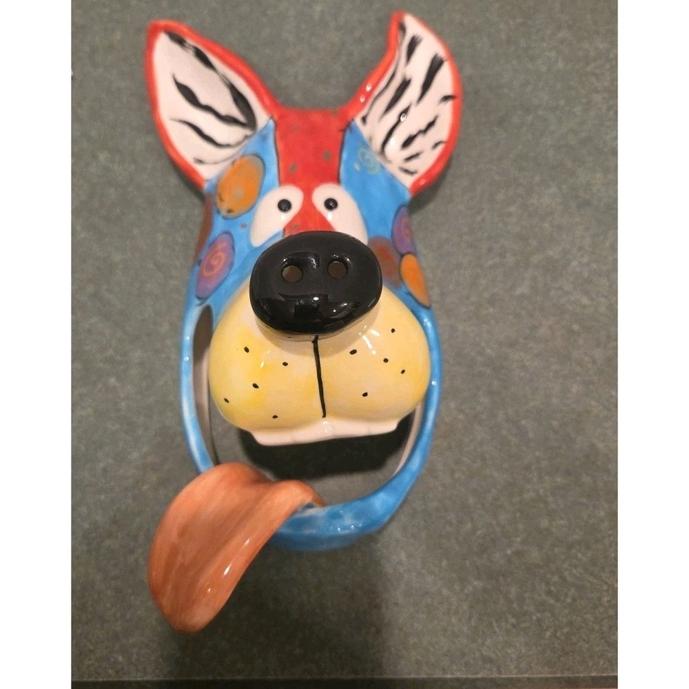 Dottie Dracos by Ganz Colorful Ceramic Dog Wall Hook Hanging Art Whimsy 9"